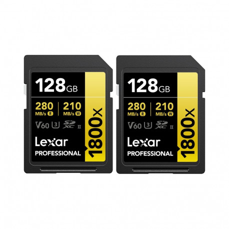 Lexar mälukaart SDXC Pro 1800x U3 UHS-II R280/W210 (V60) 128GB, 2-ne pakk