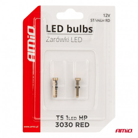 LED pirnid standard T5 12V 1 LED punane