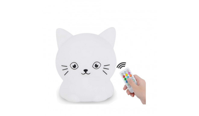 Elight CA1 Kaķītis Mīkta silikona Bērnu Krāsaina Nakts Led lampa ar akumulātoru / USB & pulti Balta