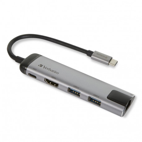 Verbatim 49141 sülearvuti dokk/portide replikator USB 3.2 Gen 1 (3.1 Gen 1) Type-C must, hõbedane