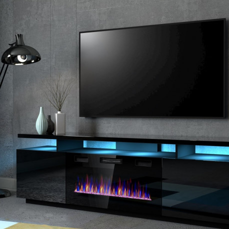 RTV EVA cabinet with electric fireplace 180x40x52 cm black/gloss black