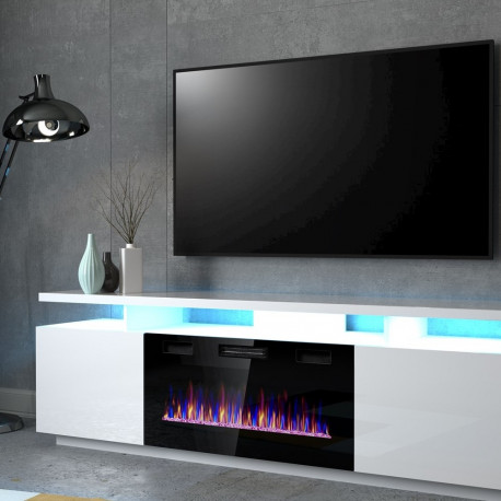 RTV EVA kapp elektrilise kaminaga 180x40x52 cm valge/valge läikiv