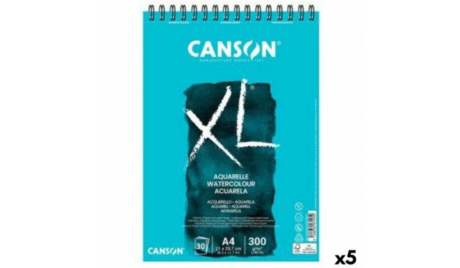 Drawing Pad Canson XL Aquarelle 20 Sheets White A5 5 Units 300 g/m² 148 x 210 mm