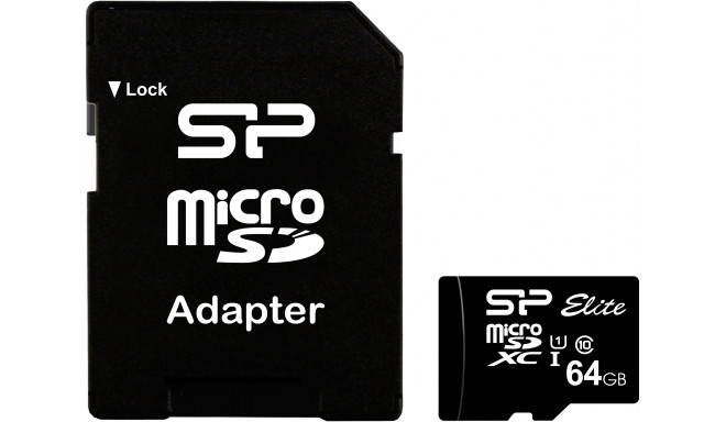 Silicon Power карта памяти microSDXC 64GB Elite + адаптер