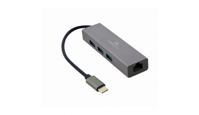 4-Port USB-C Hub GEMBIRD A-CMU3-LAN-01 Balts Pelēks
