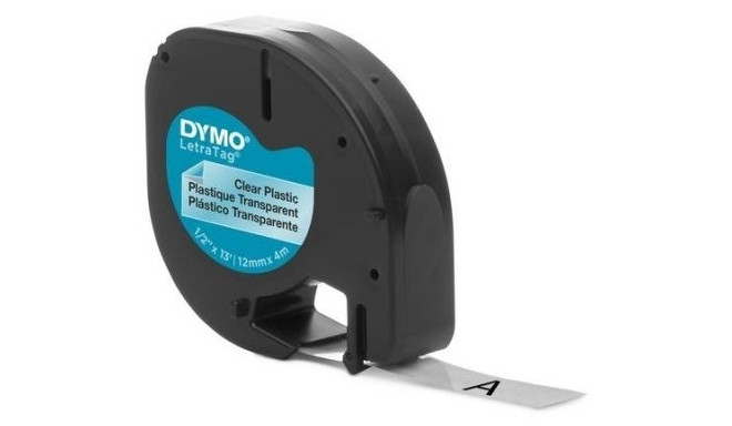 Dymo etiketilint LetraTag Plastic 12mmx4m, must/läbipaistev