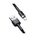 Baseus CALKLF-BG1 Nailonist vastupidav andme- ja laadimiskaabel USB-C QC3.0 2,4A Lightning 1M Must-H
