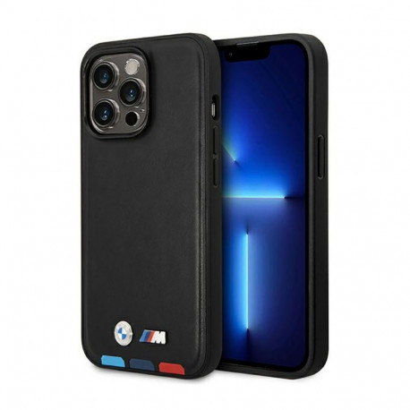 BMW Leather Hot Stamp Tricolor MagSafe – Etui iPhone 14 Pro (Czarny)