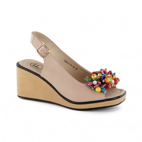 Leather wedge sandals with colorful beads Filippo W PAW528 beige (40)