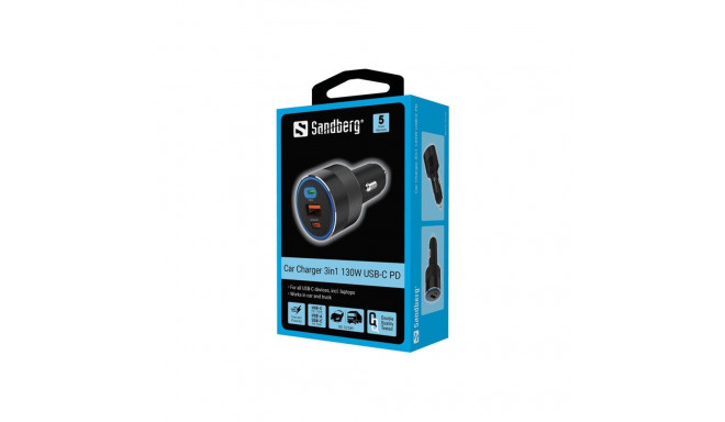 SANDBERG Car Charger 3in1 130W USB-C PD