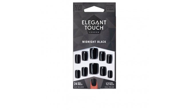 ELEGANT TOUCH CORE COLOUR nails with glue squoval #midnight black 24 u