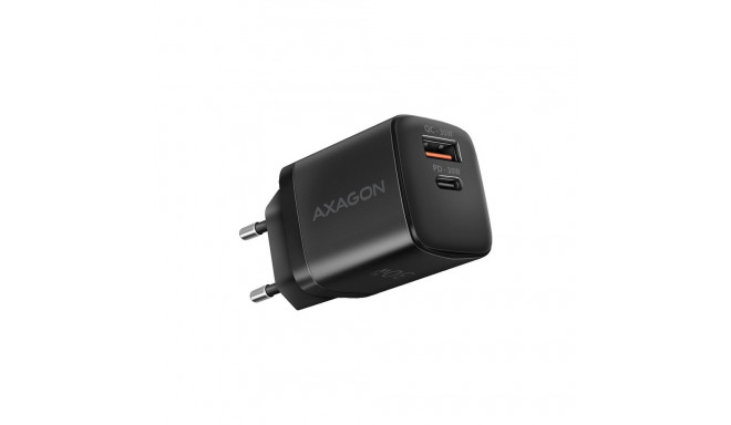 Axagon Sil wallcharger 2x port (USB-A + USB-C), PD3.0/QC4+/PPS/AFC/Apple. 30W total power.