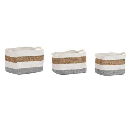 Basket set DKD Home Decor White Natural Fibre 36 x 27 x 27 cm 3 Pieces