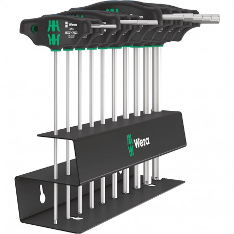 Wera 454/10 HF Set Imperial 2 T-handle screwdrivers + rack, 10 pieces (black/green, imperial, with h