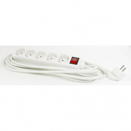 Extension cord 5,0m 5 sockets+switch white 1,5mm