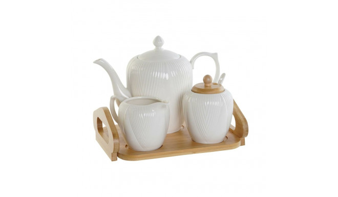 Teapot DKD Home Decor White Natural Bamboo Porcelain