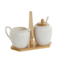 Piena un cukura trauks DKD Home Decor Balts Dabisks Bambuss Porcelāns 19,5 x 9 x 17 cm
