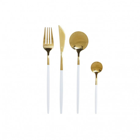 Söögiriistad DKD Home Decor Valge Kuldne Roostevaba teras 4,5 x 2,5 x 20,5 cm 24 Tükid, osad