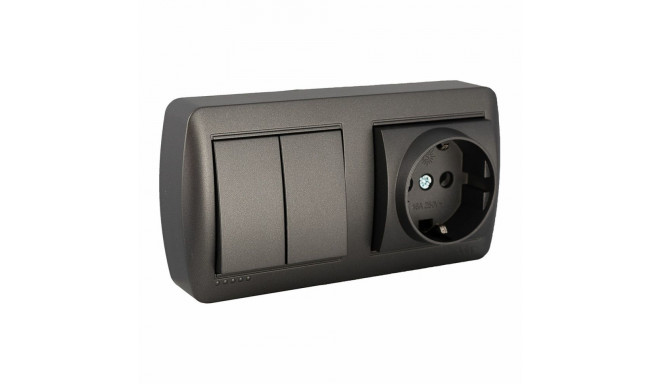 Topelt Pistikupesa + Lüliti Baas Solera Mural 2p+t 250 V 16 A Grafiithall