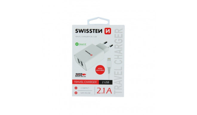 Swissten Smart IC võrgulaadija 2x USB 2.1A Lightning (MD818) kaabliga 1.2 m valge
