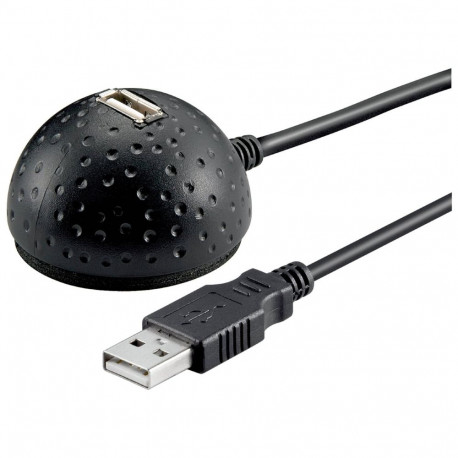 USB 2.0 Verlängerungskabel, USB-A Stecker > USB-A Buchse (schwarz, 1,5 Meter, Buchse mit Standfuß)