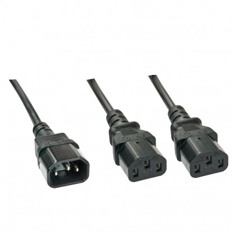 220V Toitekaabel 2.0m, must, C14 (1.5m) pistik - 2x C13 (0.5m) pesa
