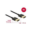 HDMI kaabel 1.5m, ethernet, 4K@60Hz, kullatud, kolmekordne varje, slim, must