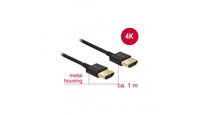 Delock Cable High Speed HDMI with Ethernet - HDMI-A male > HDMI-A male 3D 4K 1 m Slim High Quality