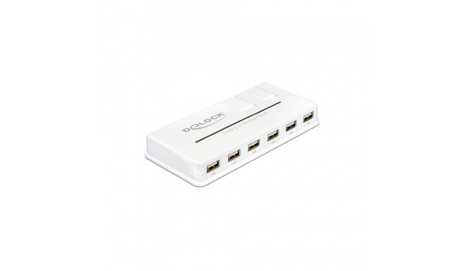 USB 2.0 hub, 10 porti, toiteplokk komplektis, valge