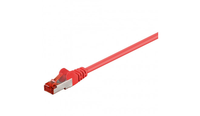 Cat6 Network cable, LS0H, S/FTP 2x shielded: PIMF + braid shield 2xRJ45 plug red 1m