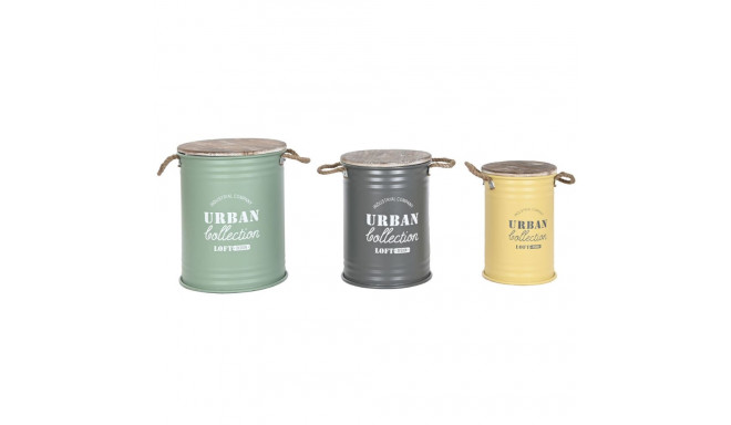 Decorative canister Home ESPRIT Yellow Green Grey Dark brown Metal Paolownia wood Vintage 38 x 38 x 