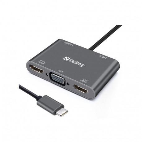 Sandberg 136-35 USB-C Dock 2xHDMI+1xVGA+USB+PD