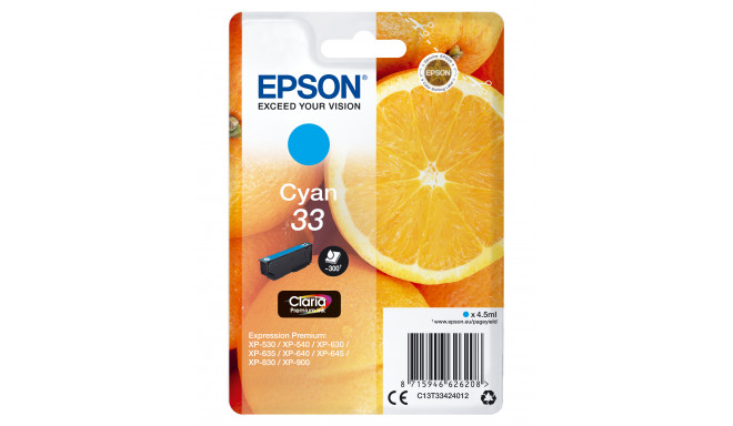 Epson Oranges Singlepack Cyan 33 Claria Premium Ink