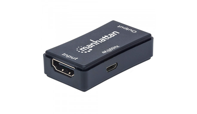 Manhattan HDMI Repeater, 4K@60Hz, Active, Boosts HDMI Signal up to 40m, Black, Three Year Warranty, 