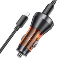 HOCO car charger 2 x Type C with digital display + cable Type C to Lightning PD QC3.0 3A 60W transpa