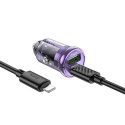 HOCO car charger USB A + Type C + cable Type C to Lightning PD QC3.0 3A 30W Z53A purple