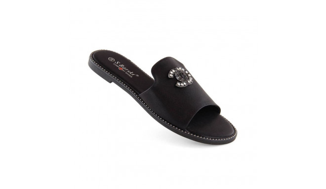 Comfortable flip-flops with rhinestones S.Barski W OLI258A, black (36)