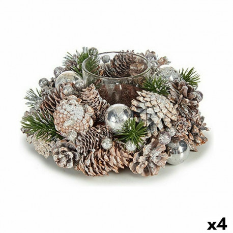 Jõuluküünla Hoidja Valge Läbipaistev Hõbedane Klaas Plastmass 19 x 9 x 19 cm (4 Ühikut)