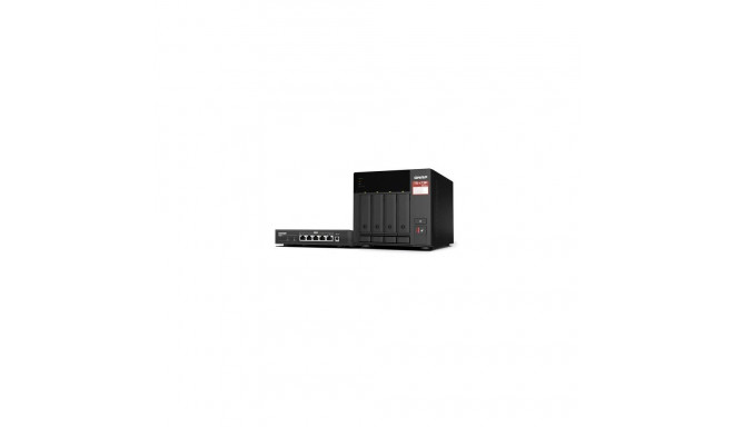 QNAP TS-473A + QSW-1105-5T Bundle Pack NAS Tower Ryzen Embedded V1500B 8 GB DDR4 0 TB QNAP Turbo Sys