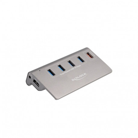 USB 10 Gbps Hub mit 4 USB Typ-A Ports + 1 Schnellladeport (grau, inkl. Netzteil)