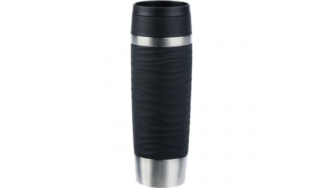Emsa TRAVEL MUG Waves Grande thermal mug (black/stainless steel, 0.5 liters)