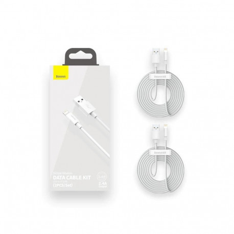 Baseus Lightning-kaabel Simple Wisdom 2.4A 1.5m 2tk, valge