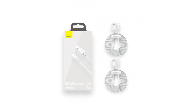 Baseus Lightning-kaabel Simple Wisdom 2.4A 1.5m 2tk, valge