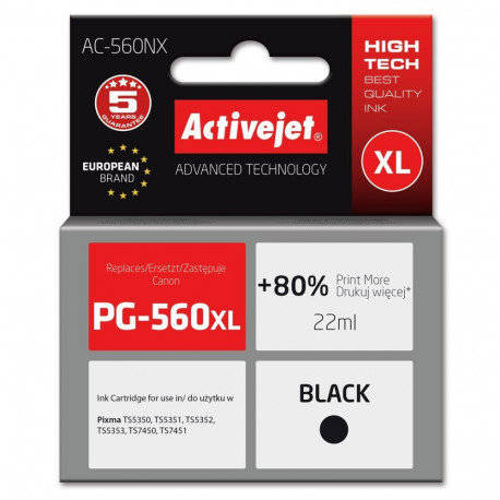 Activejet AC-560NX tint (asendus Canon PG-560XL; Supreme; 22 ml; must)