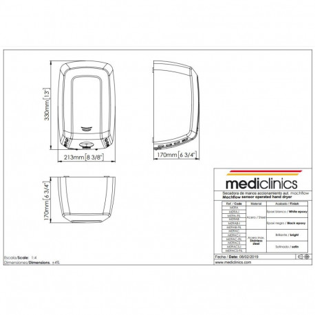 MEDICLINICS M09ACS-FIL Machflow rankų džiovintuvas, Satinas