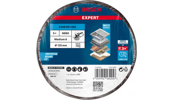 Bosch Expert fleece disc N880 Medium S, 125mm, sanding sheet (black, 5 pieces, for eccentric sanders