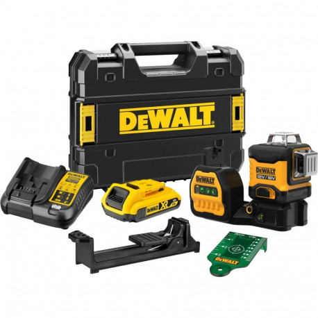 Akku-Multilinienlaser 3x360° DCE089D1G18, 18Volt (schwarz/gelb, mit grünen Laserlinien)