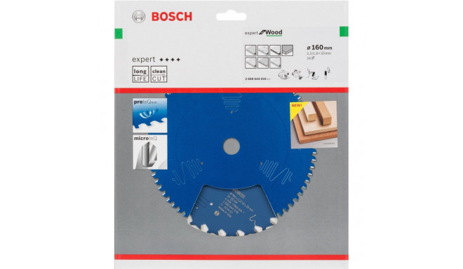 Bosch circular saw blade Expert for Wood, 160mm, 24Z (bore 20mm, for hand-held circular saws)