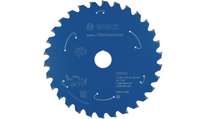 Bosch circular saw blade Expert for Stainless Steel, 140mm, 30Z (bore 20mm, for cordless hand-held c