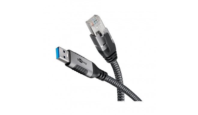 "Goobay USB-A 3.0 > RJ45 (ST-ST) 2m Ethernet-Kabel Schwarz-Silber"